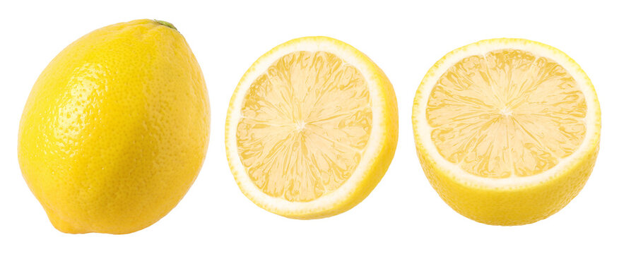 ripe lemon fruit, slice and half isolated, Fresh and Juicy Lemon, transparent PNG