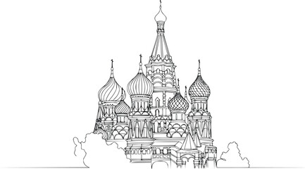 Obraz premium Continuous Line Saint Basil Cathedral Moscow Minimalist Hand Drawn Vector Illustration
