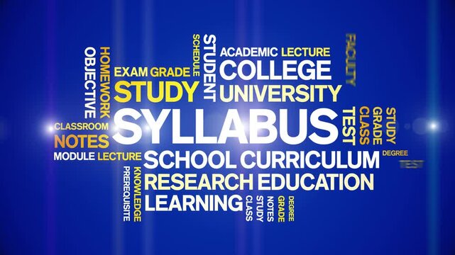Syllabus animated word cloud-text design animation tag kinetic typography seamless loop.