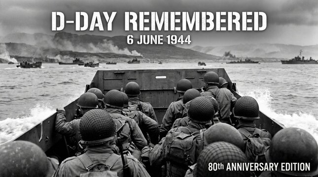 Soldiers storming the beach on D-Day, World War II