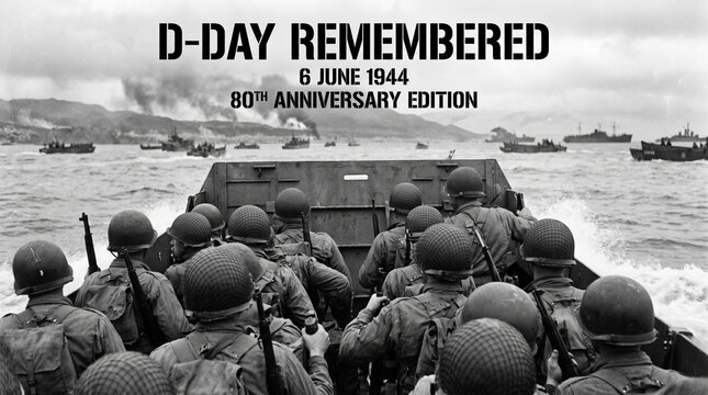 Soldiers landing on Normandy beach during D-Day invasion