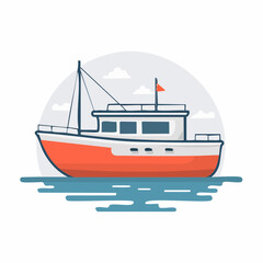 Fototapeta premium Illustration of a red and white fishing boat on water