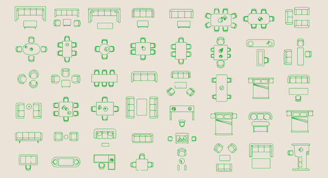 Office meeting room layout plan, conference table and chair icons, green interior workspace symbols, business floor plan doodles, professional office design elements, meeting area spatial arrangement,