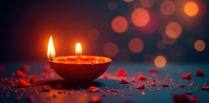 Burning diya on Diwali background, festive lights , background, hindu, sweets