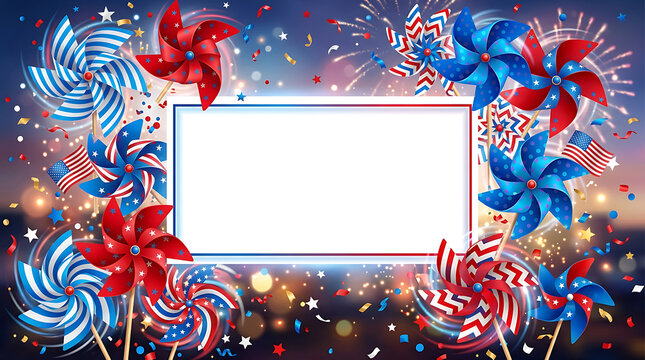Festive 4th of july frame patriotic fireworks and american celebration background for independence day