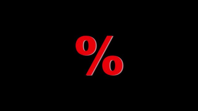 Red percentage symbol animation on black background, for business sales, and marketing projects, sign