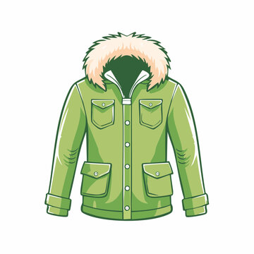 Green Parka Jacket with Fur Hood Illustration