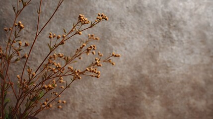 Fototapeta premium Delicate sprigs of dried botanicals arranged against a textured neutral backdrop in a serene minimalist composition