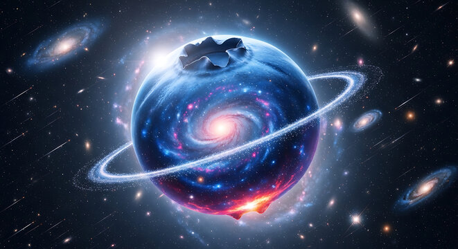 Blue planet with ring in space
