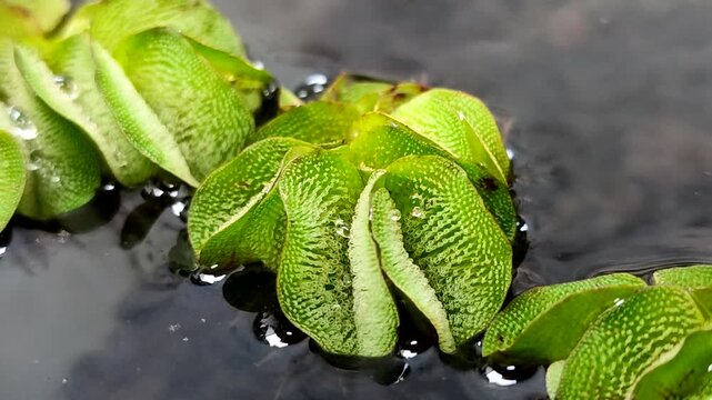 Salvinia minima, an exotic floating aquatic plant. It functions as a natural air purifier, aquarium shade, and algae preventative. It's ideal for a healthy pond ecosystem