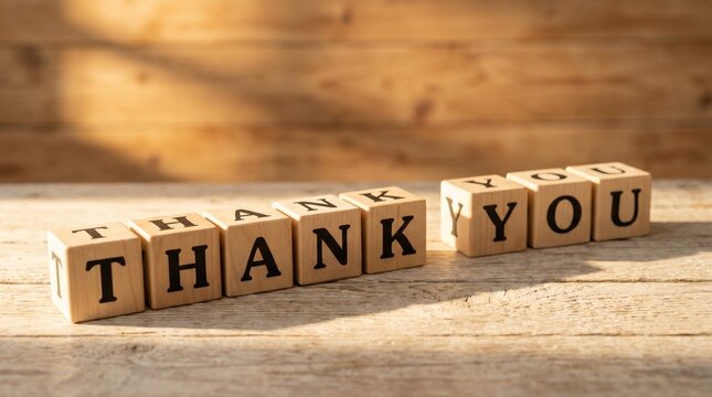 Thank You Wooden Alphabet Blocks on Rustic Wood Surface &mdash; Gratitude Concept
