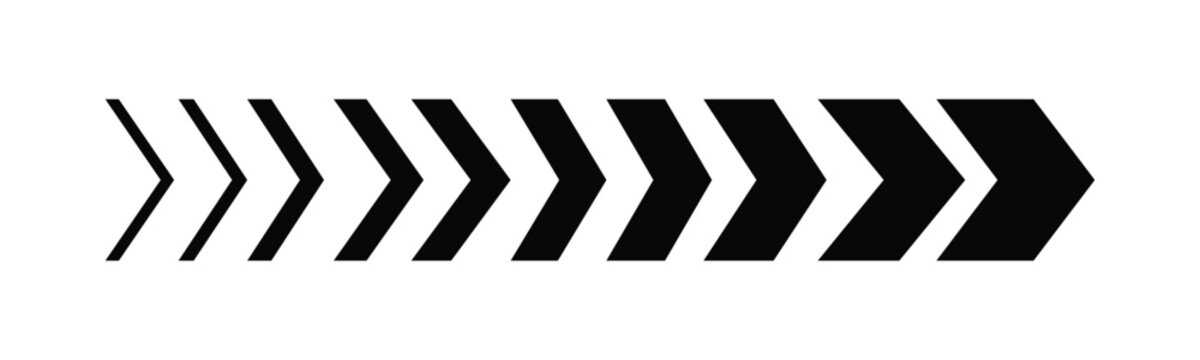 Right direction chevron arrow progression set in black minimal style 