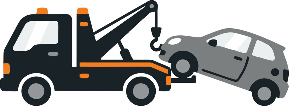 Roadside Assistance Tow Truck Towing Damaged Car Flat Vector Illustration