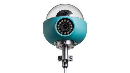 Teal dome security camera with multiple lenses and IR LEDs, isolated on transparent background © Finn