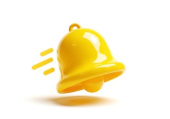 Fototapeta premium Shiny yellow 3d ringing bell notification icon isolated on white studio background.