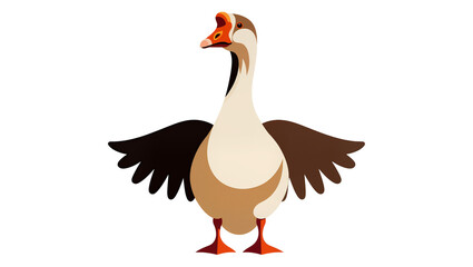 Brown and white goose with spread wings, isolated on transparent background © Finn