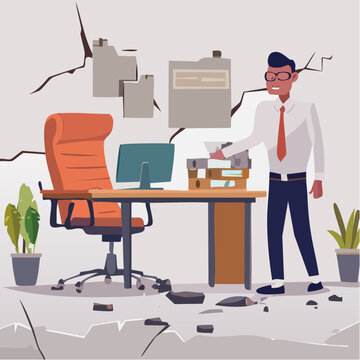 Man in Office During Earthquake