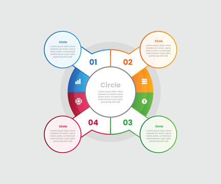 Circle base infographic with gradient style with circular cycle sharp axe shape with circle badge with 4 elements stages