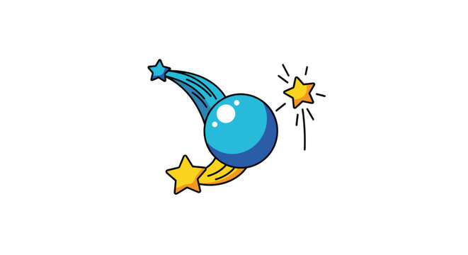 Magical blue shooting star accompanied by smaller yellow twinkling stars in a vibrant and whimsical cartoon vector style.