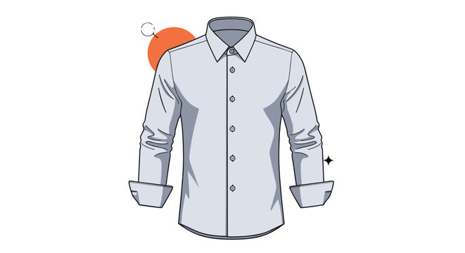 Classic light blue long-sleeved men's dress shirt with buttons and folded cuffs presented in a clean graphic illustration.