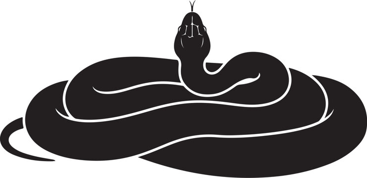 Black coiled snake with forked tongue extended serpent