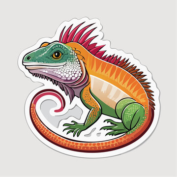 Colorful Iguana Sticker Illustration