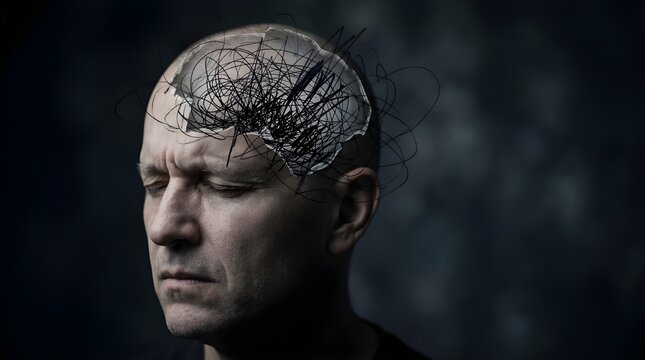 Conceptual portrait showing exposed brain symbolizing deep thinking, intelligence, and human cognition.