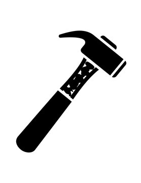 Black hammer tool icon graphic.