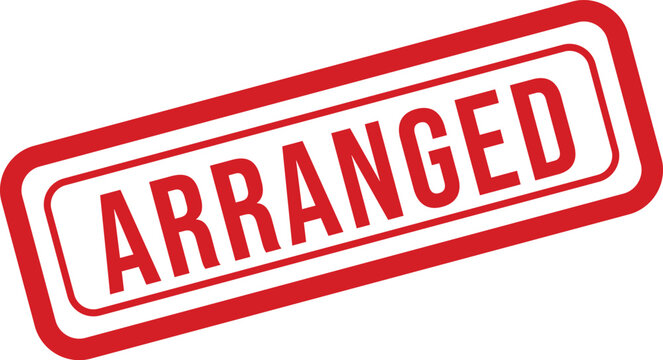 A clear red rubber stamp presenting the word ARRANGED on a clean white background