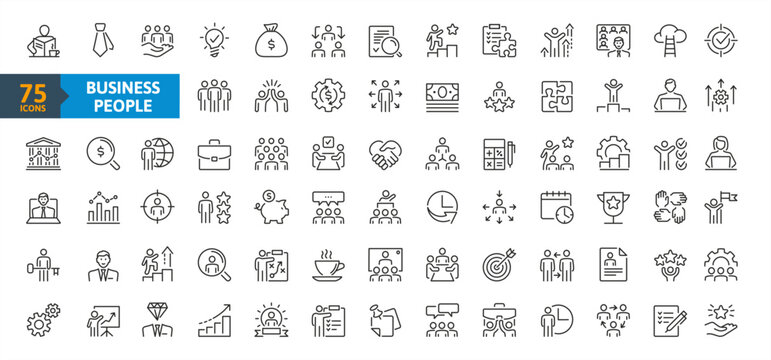Business people, human resources, office management - thin line web icon set. Outline icons collection. Simple vector illustration.