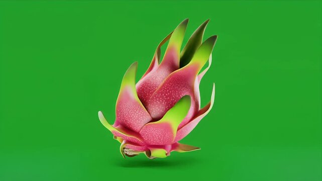 Floating Dragonfruit Slice Against a Bright Green Background.
