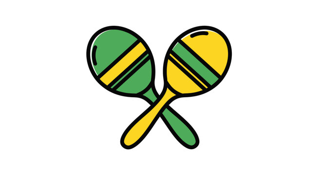 Crossed Maracas with Green and Yellow Stripes on White Background