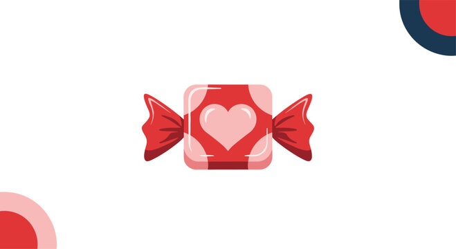 Sweet square-shaped candy in a shiny red wrapper decorated with a pink heart and polka dots, perfect for Valentine's Day treats.