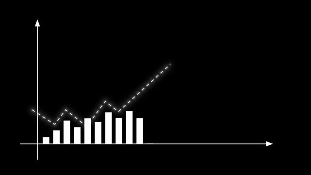 Financial graph analysis, Rising bar graph, Stock market graph on transparent background. Full HD. 4K