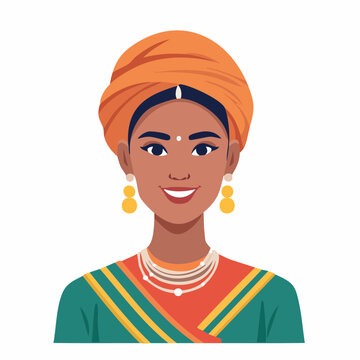Illustration of a smiling woman in traditional Indian attire