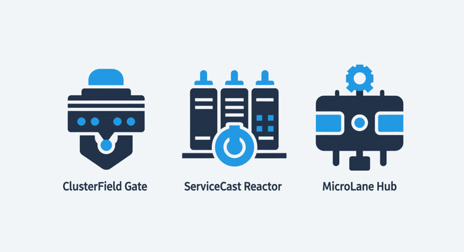 Industrial automation and technical infrastructure system component icons with automation industrial technology infrastructure mechanical engineering technical hardware machinery manufacturin