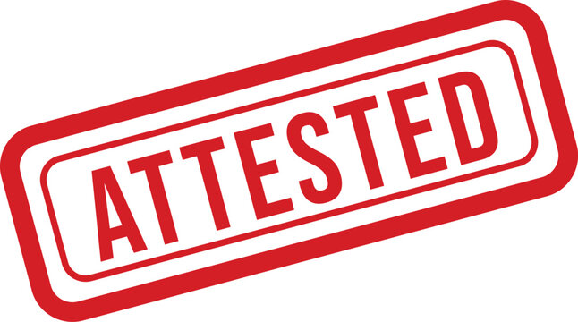 Red rectangular rubber stamp with the word ATTESTED diagonally placed on a white surface