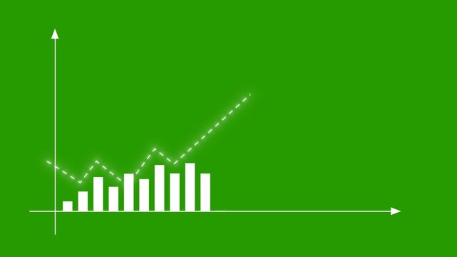 Financial graph analysis, Rising bar graph, Stock market graph on green background. Full HD. 4K
