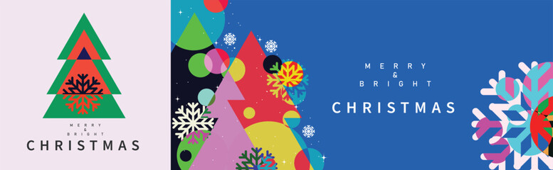 Decorative ornament Tree and snow flake new year and chiristmas festive greeting background © OnlineInfinite 