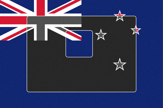 Stylized National Flag Illustration, Featuring the Union Jack and Southern Cross Stars on a Dark Gray Field with a White Frame, Against a Vibrant Royal Blue Background