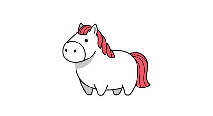 Cute cartoon horse illustration, white pony with pink mane and tail, simple vector art © Bakul