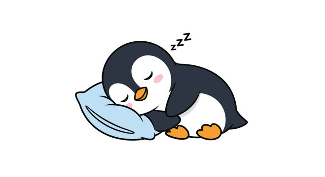 Cute Penguin Sleeping on Pillow, Adorable Animal Illustration