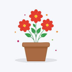 Fototapeta premium Red Flowers in a Brown Pot with Colorful Stars