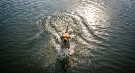 Obraz premium Happy Golden Retriever Running Through Water
