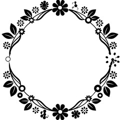Fototapeta premium Black and white floral wreath border design