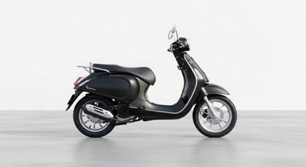 Fototapeta premium Black scooter on clean minimal white background, side view