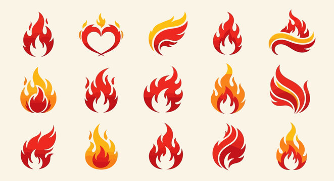 Collection of flame icons and symbols.