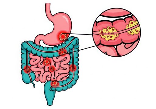 Colorful human digestive system diagram illustration isolated on white background