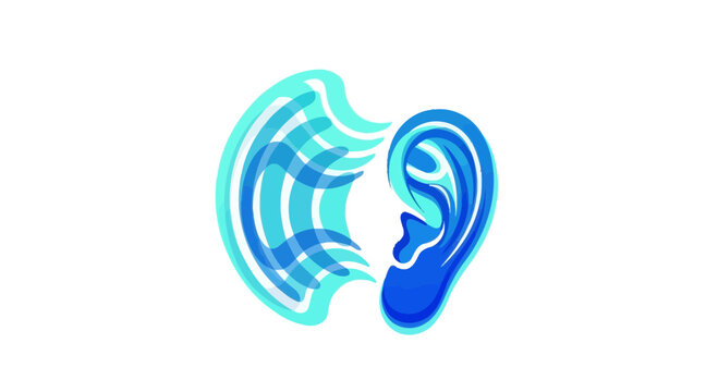 Abstract Illustration of Hearing Process Depicting Sound Waves and Ear Anatomy