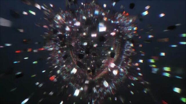 サイバー攻撃に侵食される防御シールドのグリッチ抽象背景